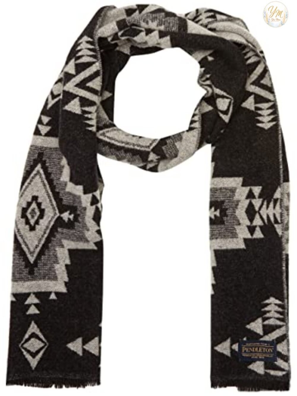 Wool Jacquard Scarf 100% Wool Checkered Fringe 76x12 Inches